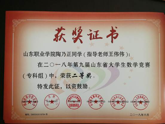 2018年數學競賽省二等獎王偉偉